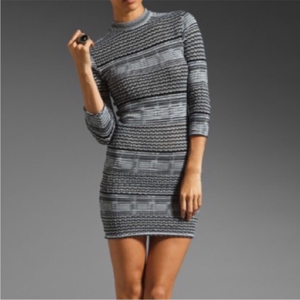 Free People Groovy Knit Stripe Sweater Dress Fitted Long Sleeve Mock Neck Cotton